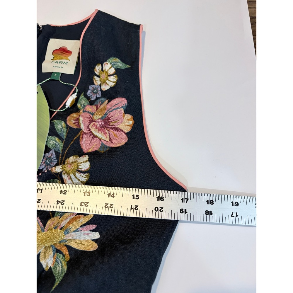 NWT Farm Rio Maira Floral Dark Blue Linen Midi Dress Sleeveless V-Neck - Picture 12 of 16